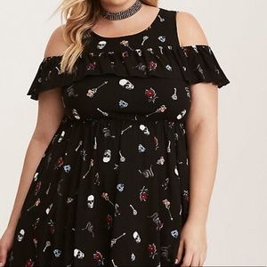 Torrid Cold Shoulder Skull, Snake and Rose dress